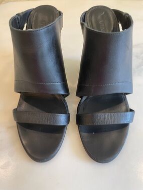 Vince Black Leather Wedges, Size 10 (heel tip is missing on left shoe)